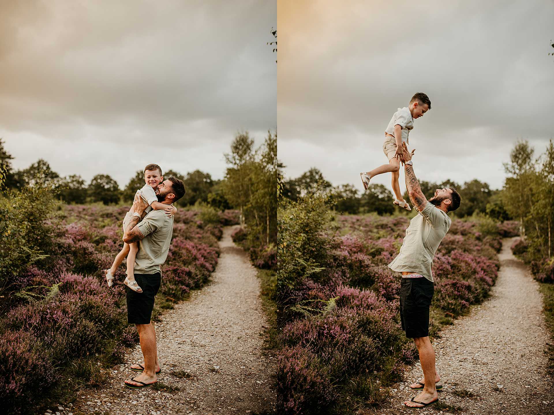 dad throwing his son into the air and catching him