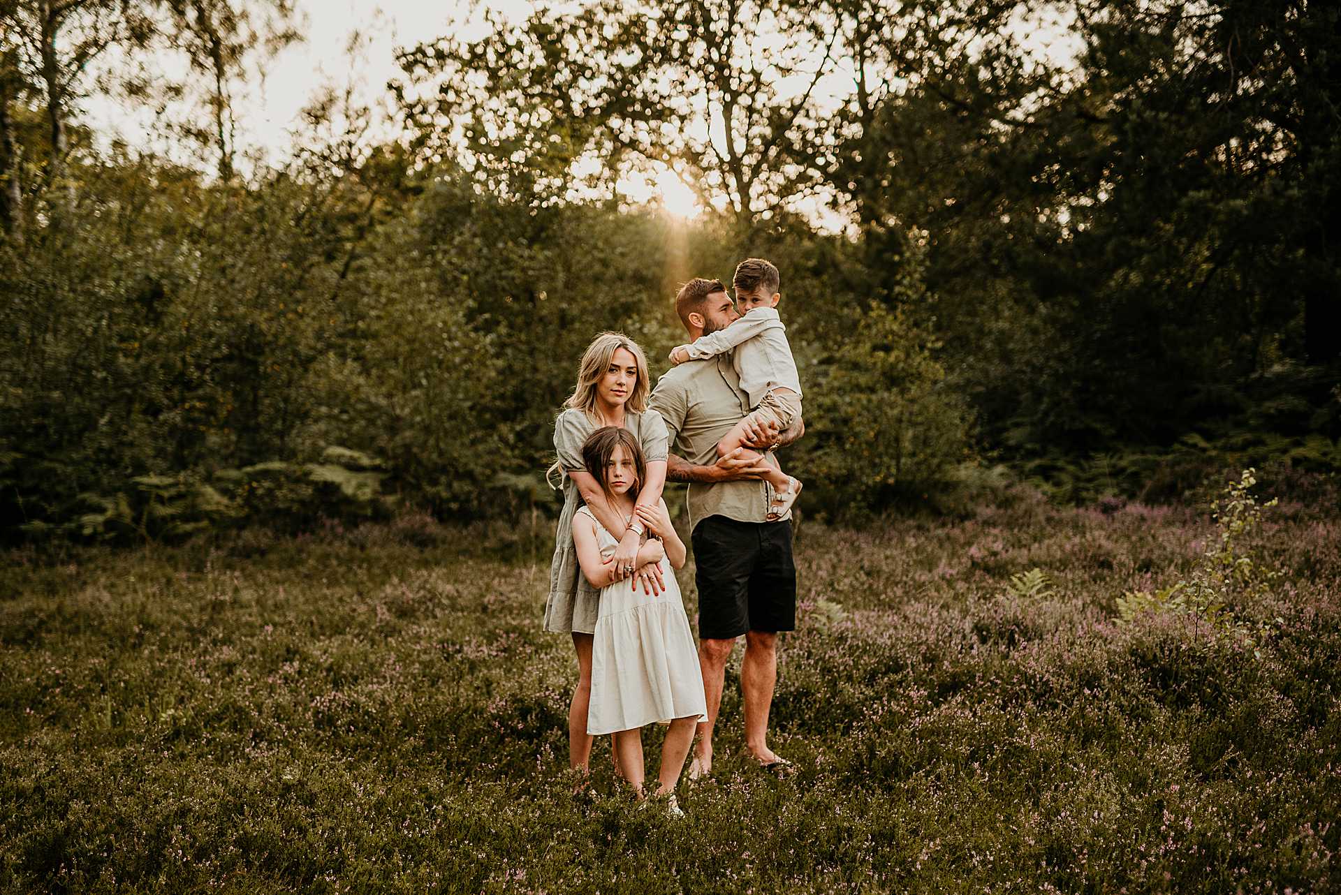 family photoshoot during sunset at Snelsmore Common