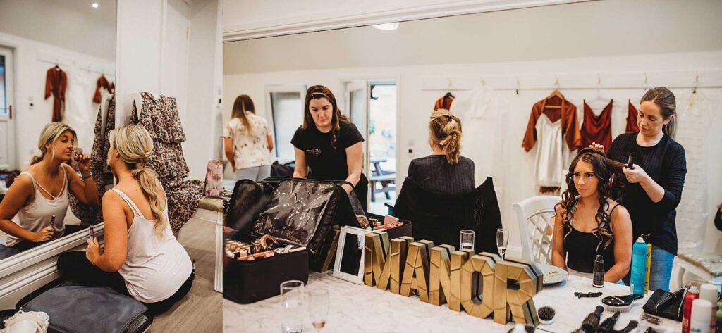 bride party prep at highly manor