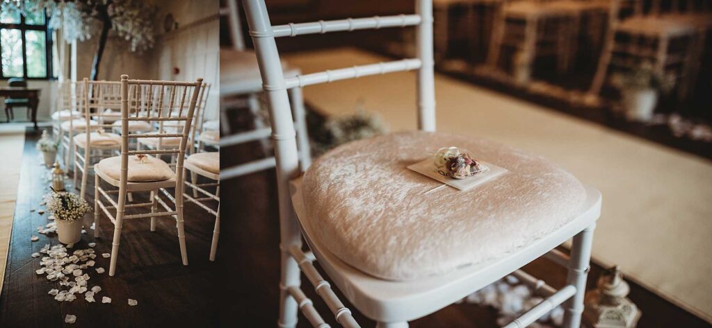 the ceremony room with confetti on the chairs at highly manor