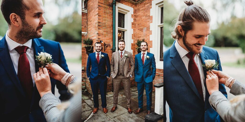 groom and groomsmen standing outside Highley Manor