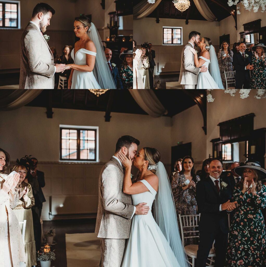 bride and groom during wedding ceremony at Highley Manor