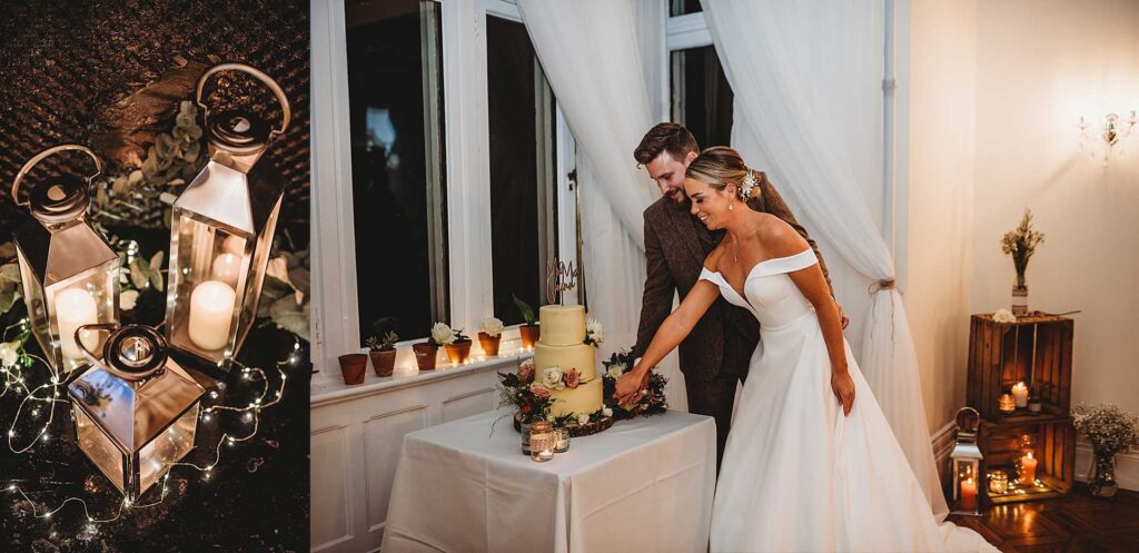 bride and groom cutting the cake