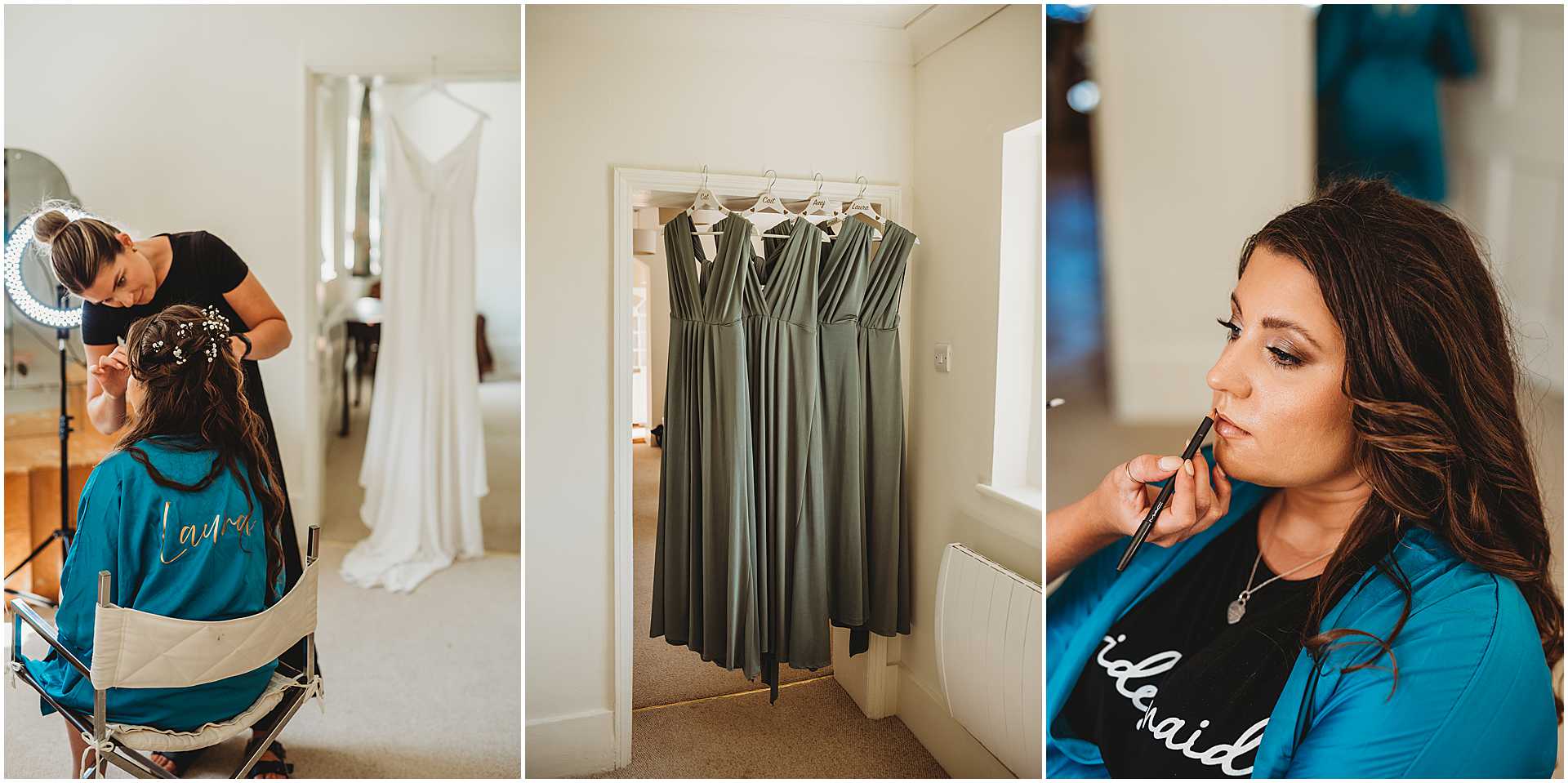 Bridesmaids getting ready at a wedding at Hale Park