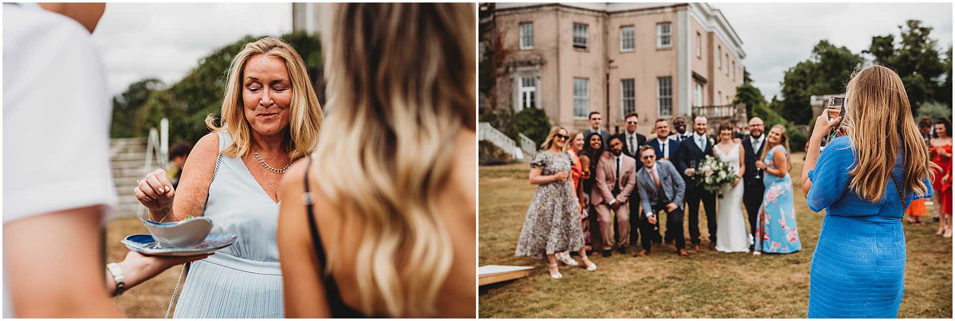 guests eaten canapés outside on the lawn at hale park