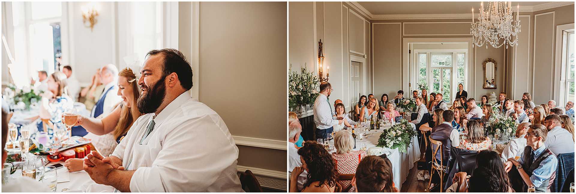 the wedding breakfast room with guests seating at hale park
