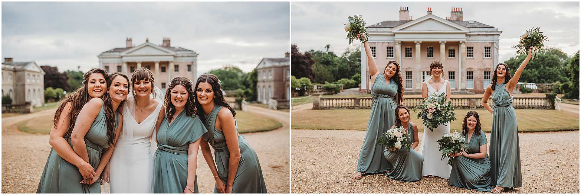 bride and her bridesmaids on the driveway at hale park Hampshire