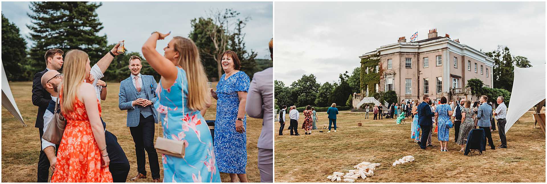 guests having fun out on the lawn at a hale park wedding