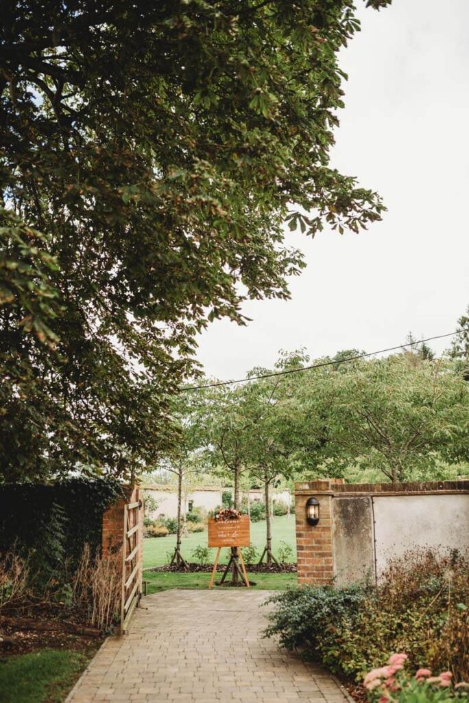 the pathway leading to the orangery at Syrencot wedding venue