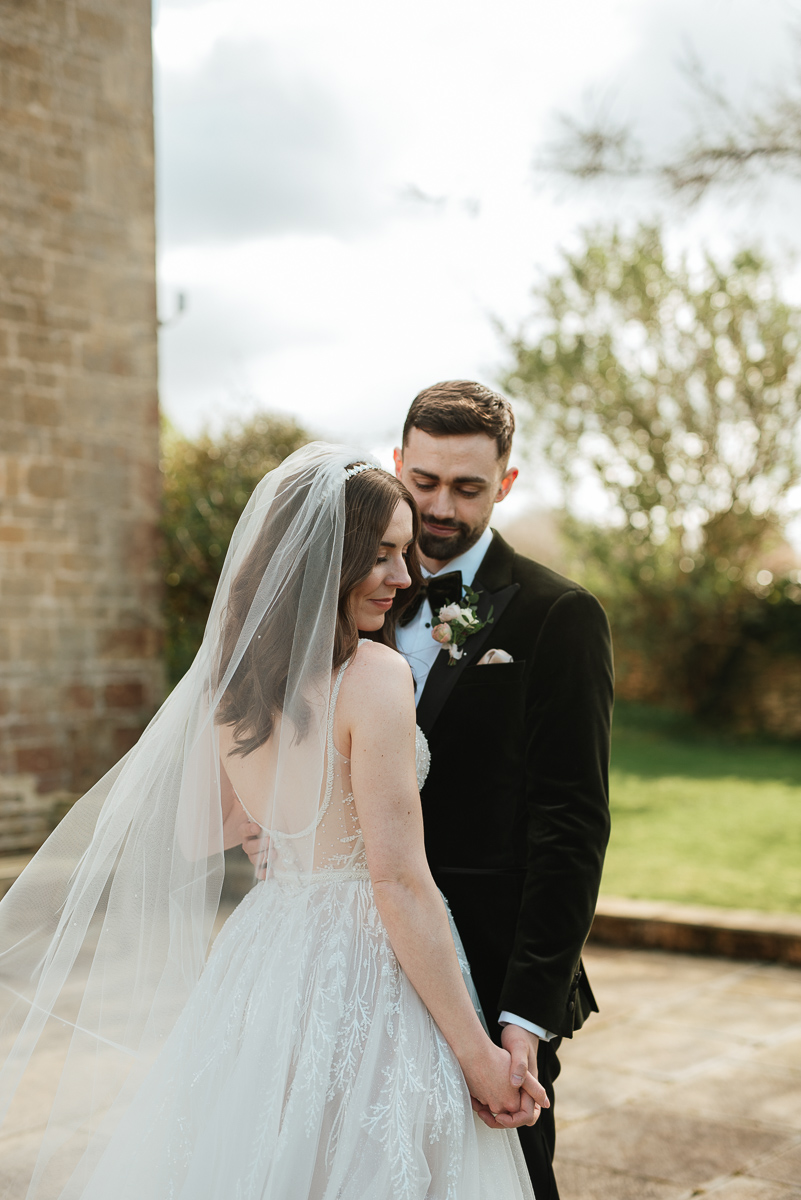 relaxed bride and groom portrait from a Wiltshire micro wedding day