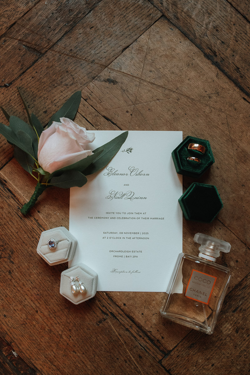 Wedding invitation details at Orchardleigh Estate
