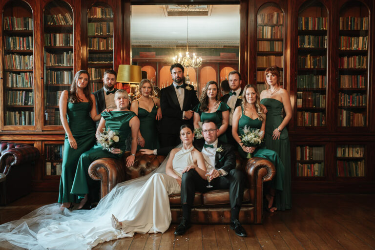 vogue inspired group photo at grittleton house wedding venue